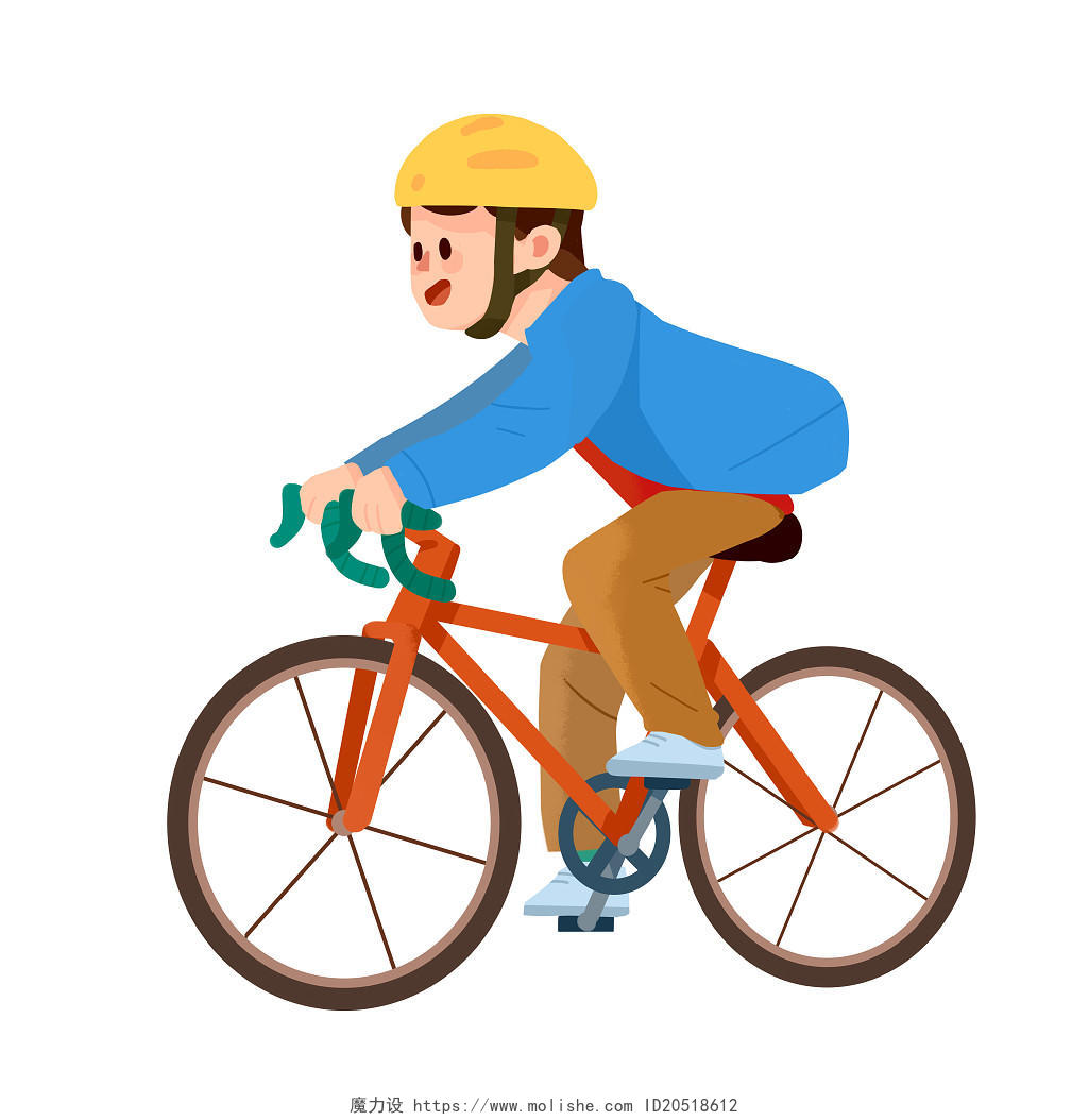 手绘卡通骑行自行车人物环保节能元素自行车骑自行车